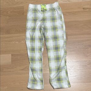 Old Navy Kids Pajama Bottoms in Gray and Neon Green Plaid size large 10/12